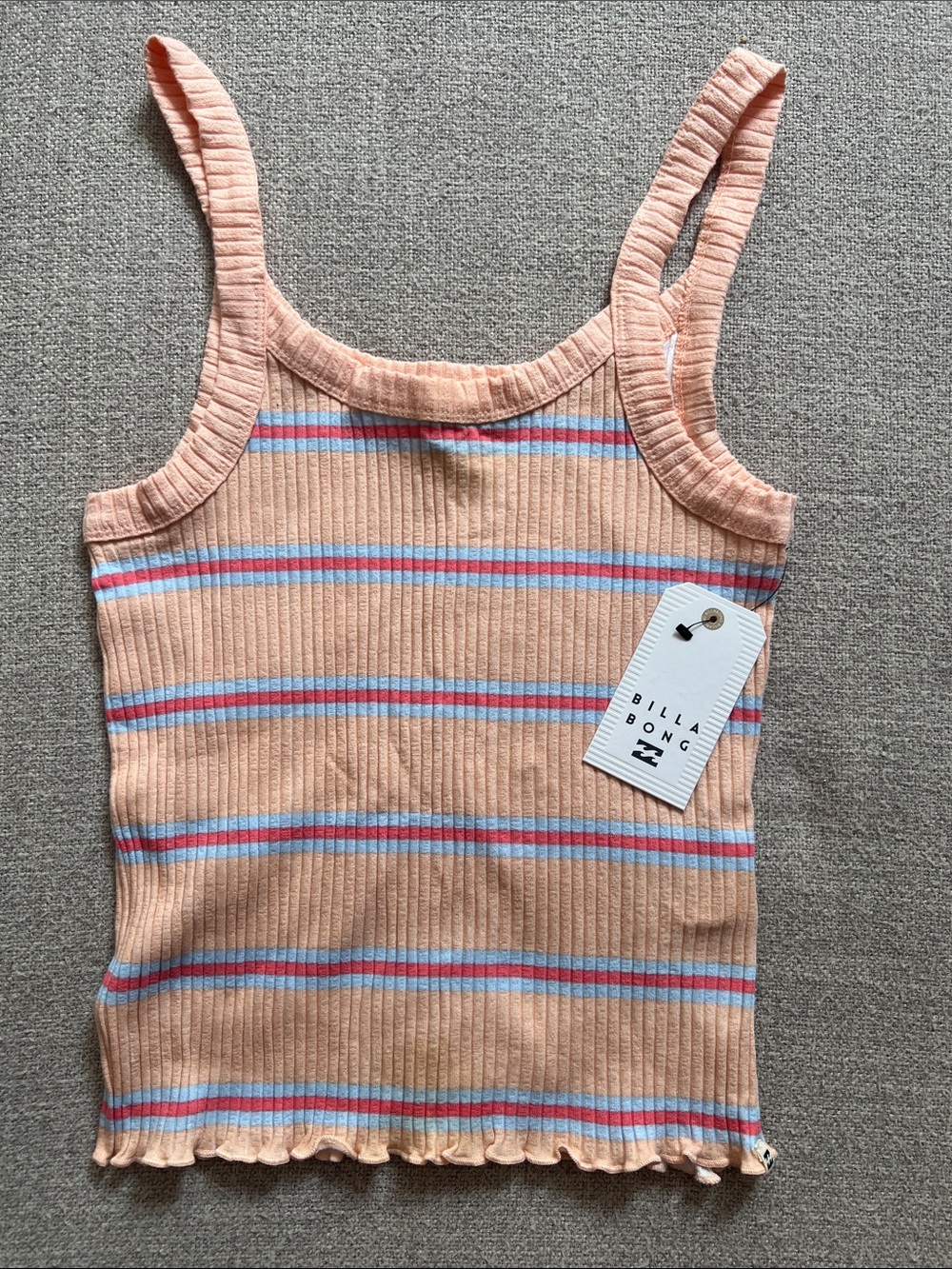 Billabong Peach Ribbed Tank with Blue and Pink Stripes